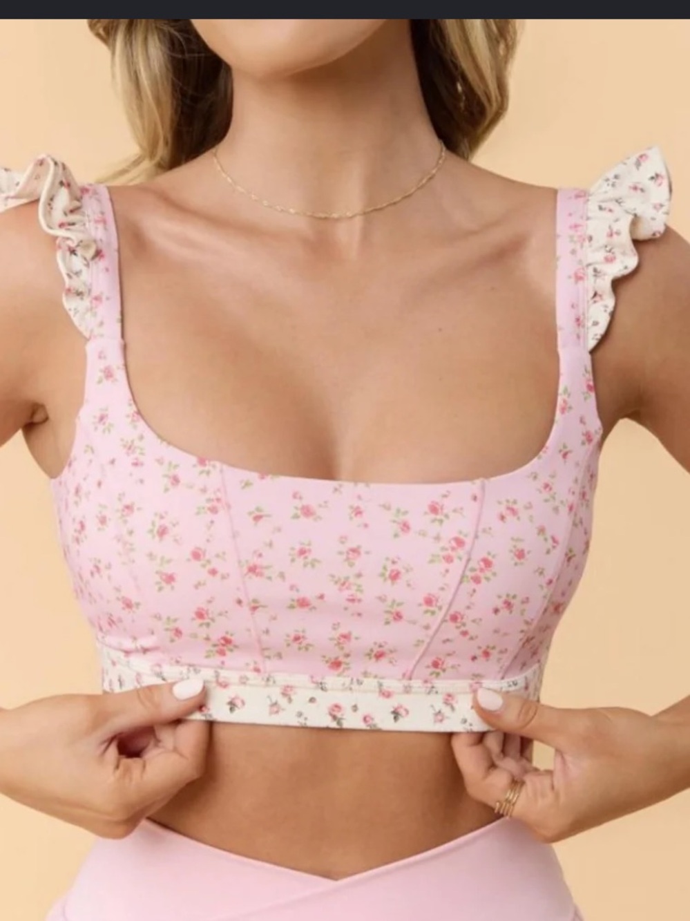 Pink Floral Square-Neck Crop Top